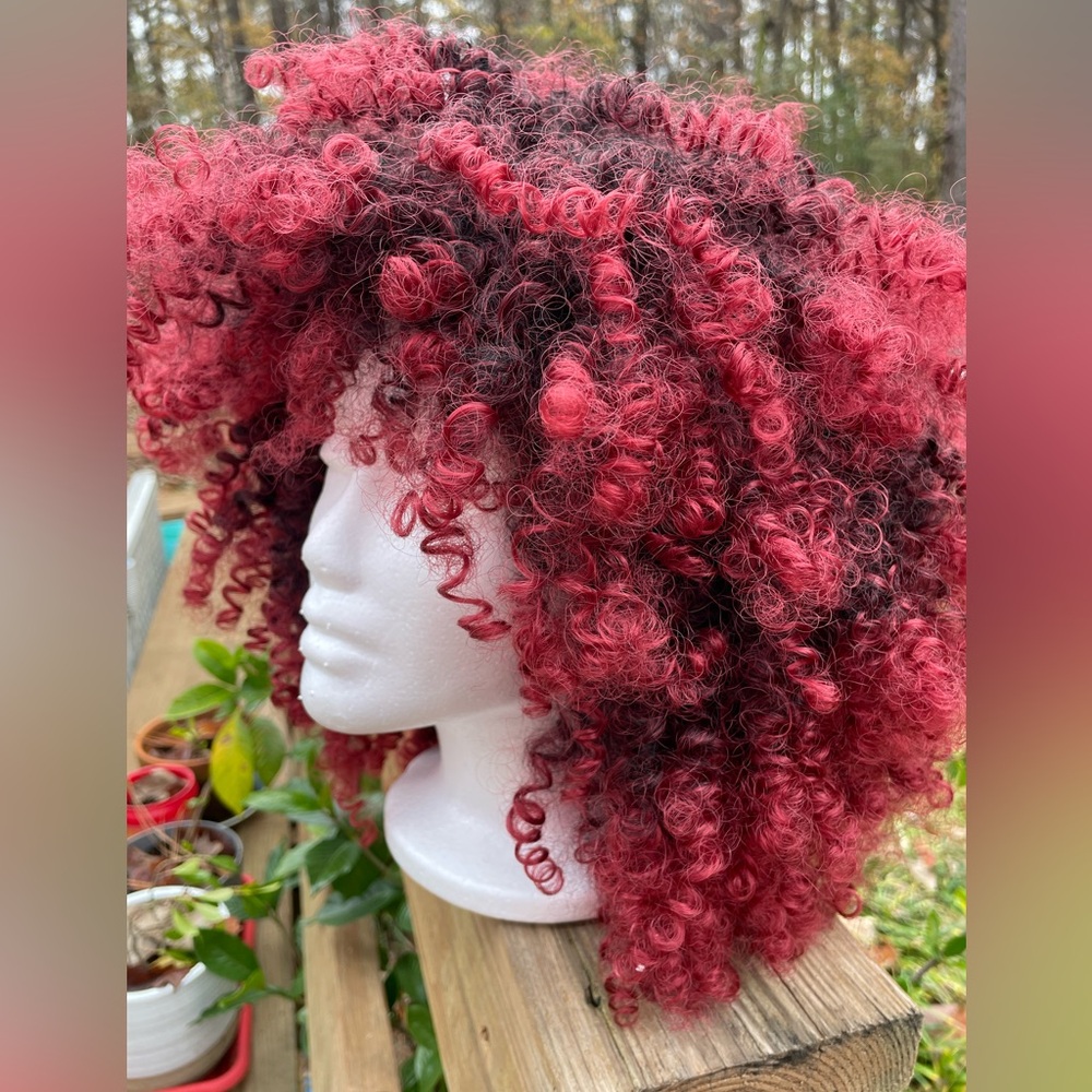 A head full of Burgundy curls! Wear it for  fun/necessity either way BEAUTIFUL